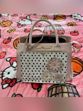 Betsey Johnson Pink Satchel with Polka Dot Floral Pouch